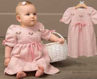 Вязание спицами красивого ажурного платья для малышки